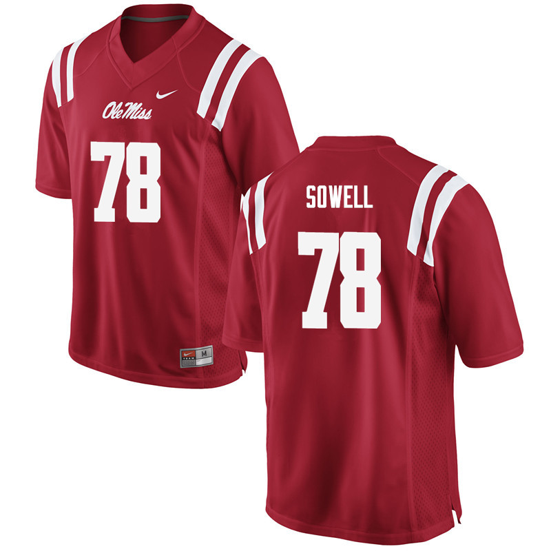 Men Ole Miss Rebels #78 Bradley Sowell College Football Jerseys-Red - Click Image to Close